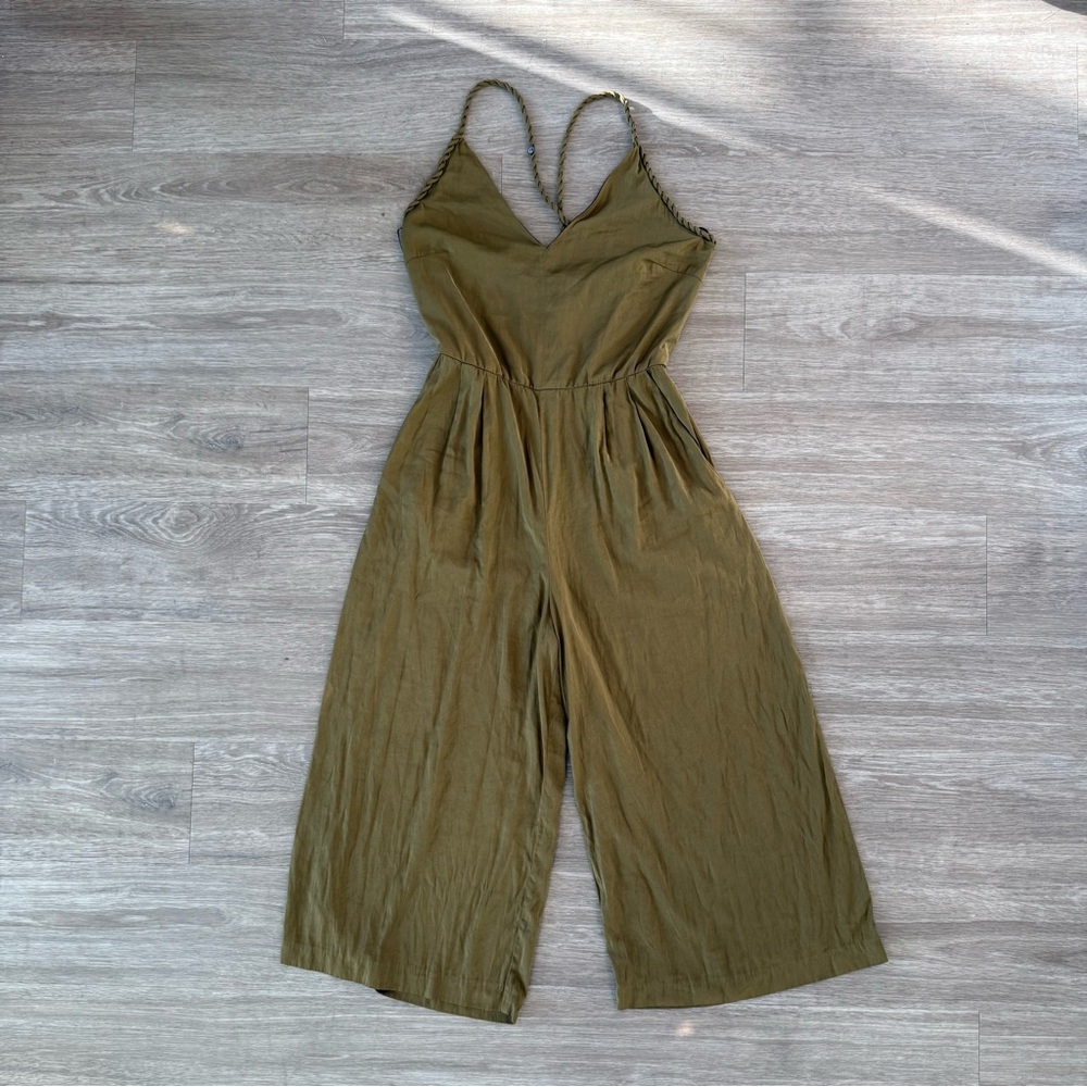 Zara Basics Collection Olive Green Silky Jumpsuit, Size Small